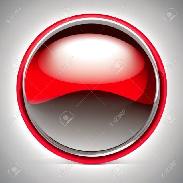 Glass red button with chrome frame. Vector Illustration isolated on white background.