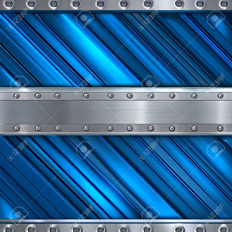 Sfondo di metallo blu. Struttura in acciaio inossidabile con rivetti e strisce diagonali.
