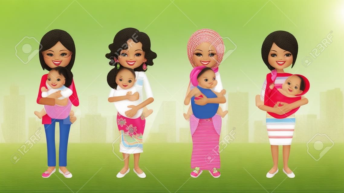 不同的媽媽和嬰兒多民族
