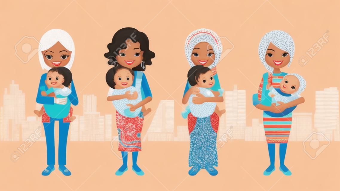Vaus мамы и ребенка-Multi-этнической группы