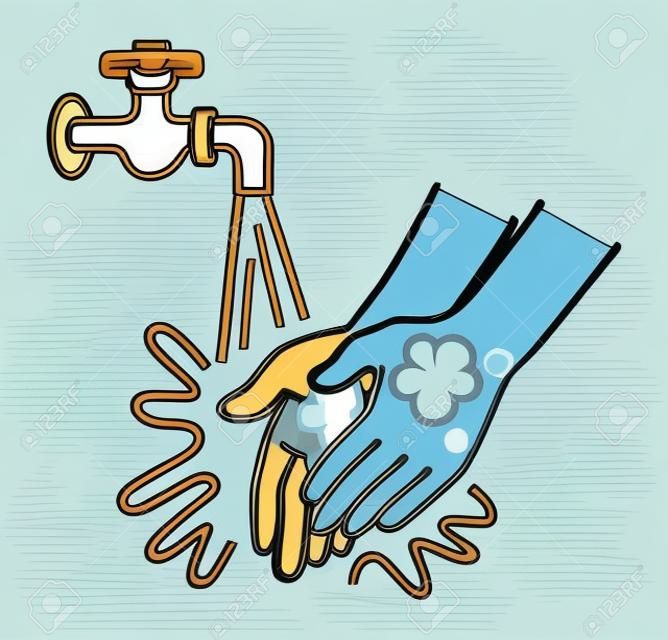 Hand washing concept art - Simple Cartoon style