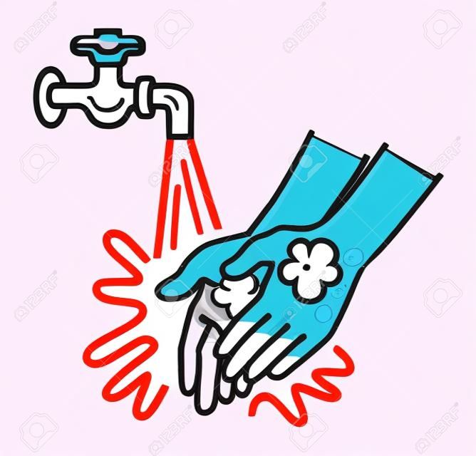 Art conceptuel de lavage des mains - style simple de dessin animé