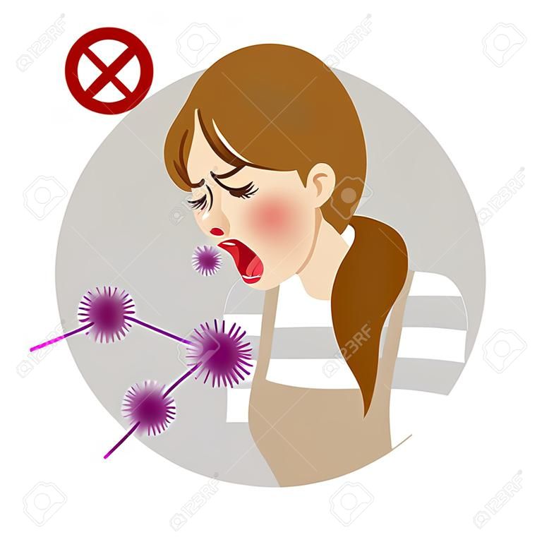 Coughing housewife spreading virus - circular icon clipart