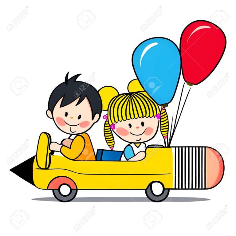 дети верхом карандашом автомобиль