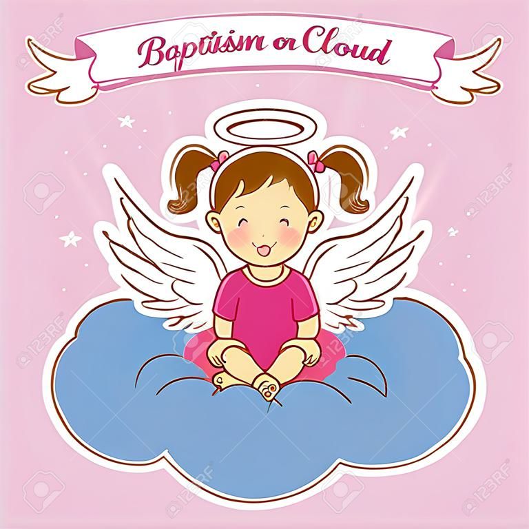 Angel wings on a cloud. girl baptism