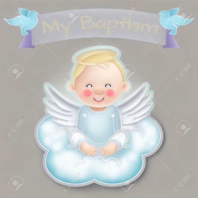 Angel Wings na chmurze. chłopiec chrzest