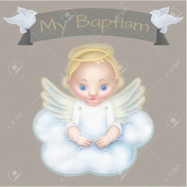 Anjo asas em uma nuvem. menino batismo
