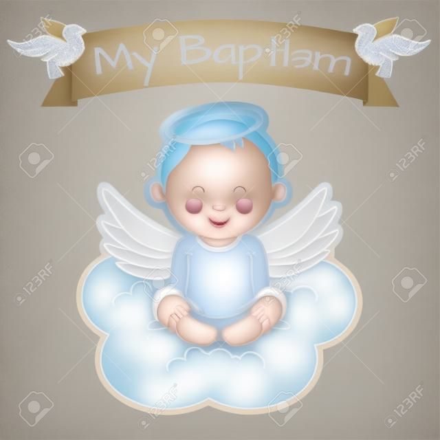 Ailes d'ange sur un nuage. garçon baptême