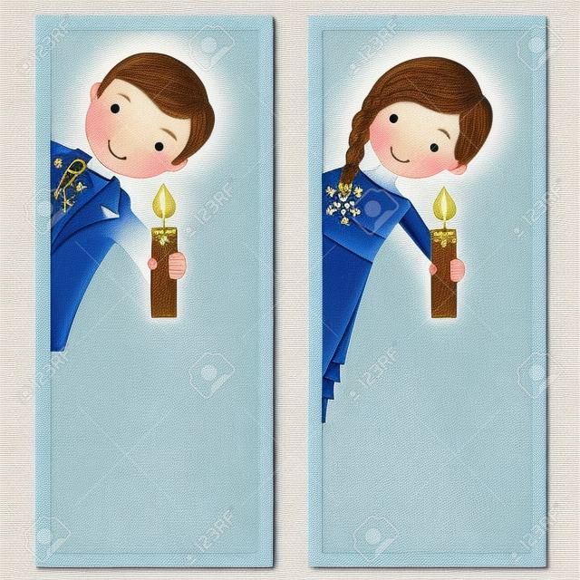 Zwei Karten der Erstkommunion Mädchen und Jungen