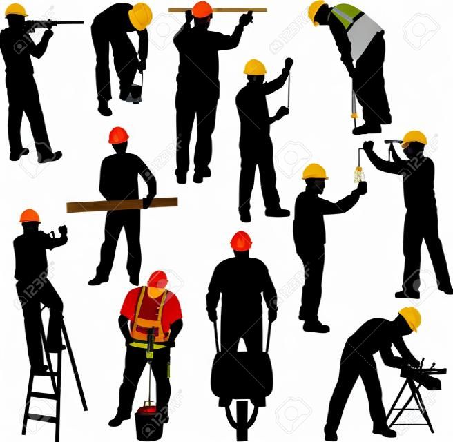 construction workers silhouettes collection - vector