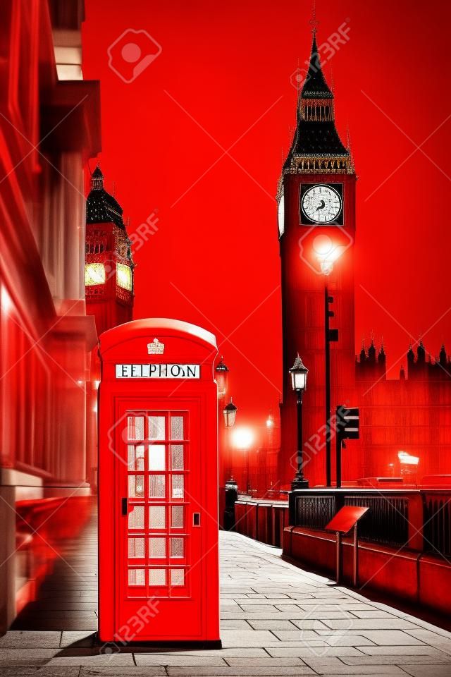 Cabine telefônica vermelha tradicional e Big Ben em Londres