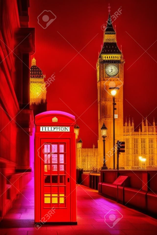 전통적인 빨간 전화 부스와 런던의 빅 벤