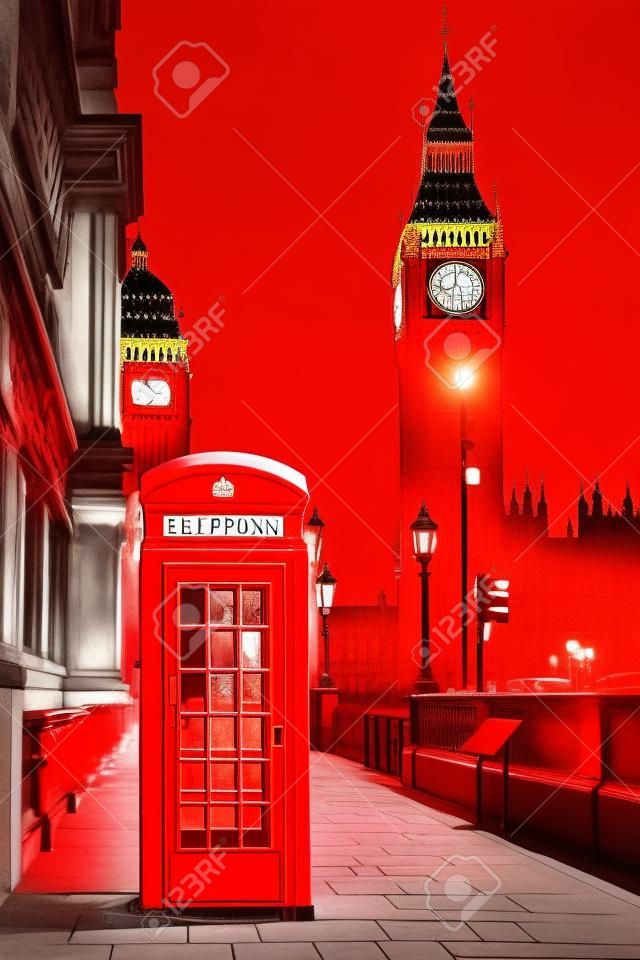 Traditionele rode telefooncel en Big Ben in Londen
