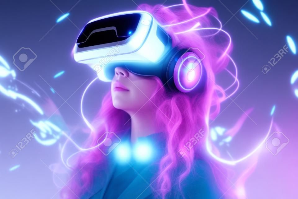 Premium Photo  Beautiful futuristic woman using virtual reality glasses in  the metaverse