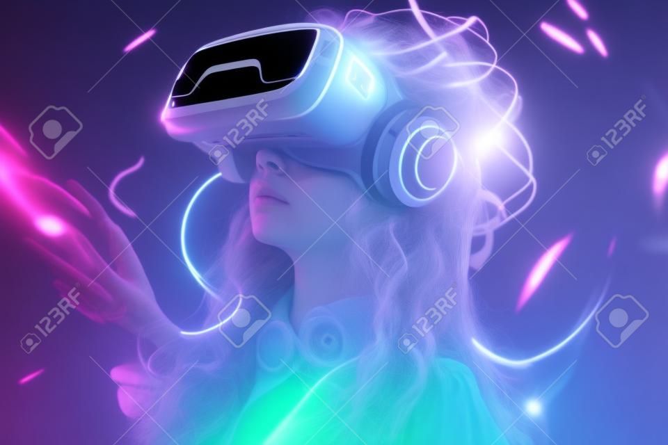 Premium Photo  Beautiful futuristic woman using virtual reality glasses in  the metaverse