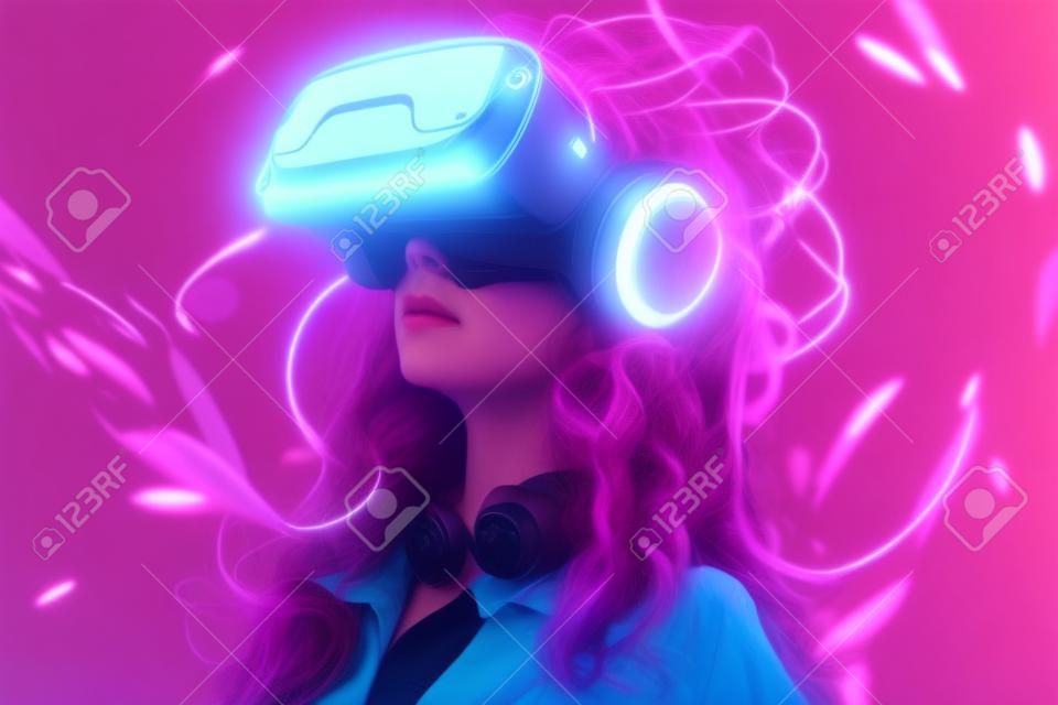 Premium Photo  Beautiful futuristic woman using virtual reality glasses in  the metaverse