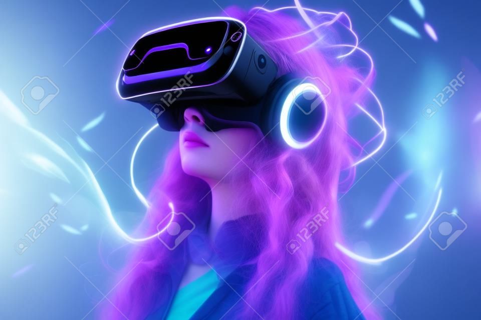 Premium Photo  Beautiful futuristic woman using virtual reality glasses in  the metaverse