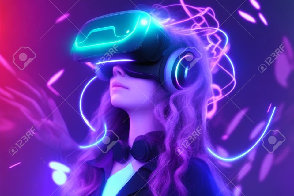 Premium Photo  Beautiful futuristic woman using virtual reality glasses in  the metaverse