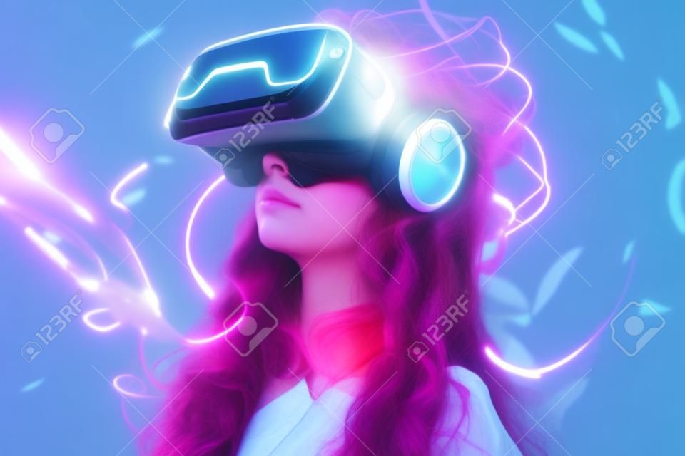 Premium Photo  Beautiful futuristic woman using virtual reality glasses in  the metaverse