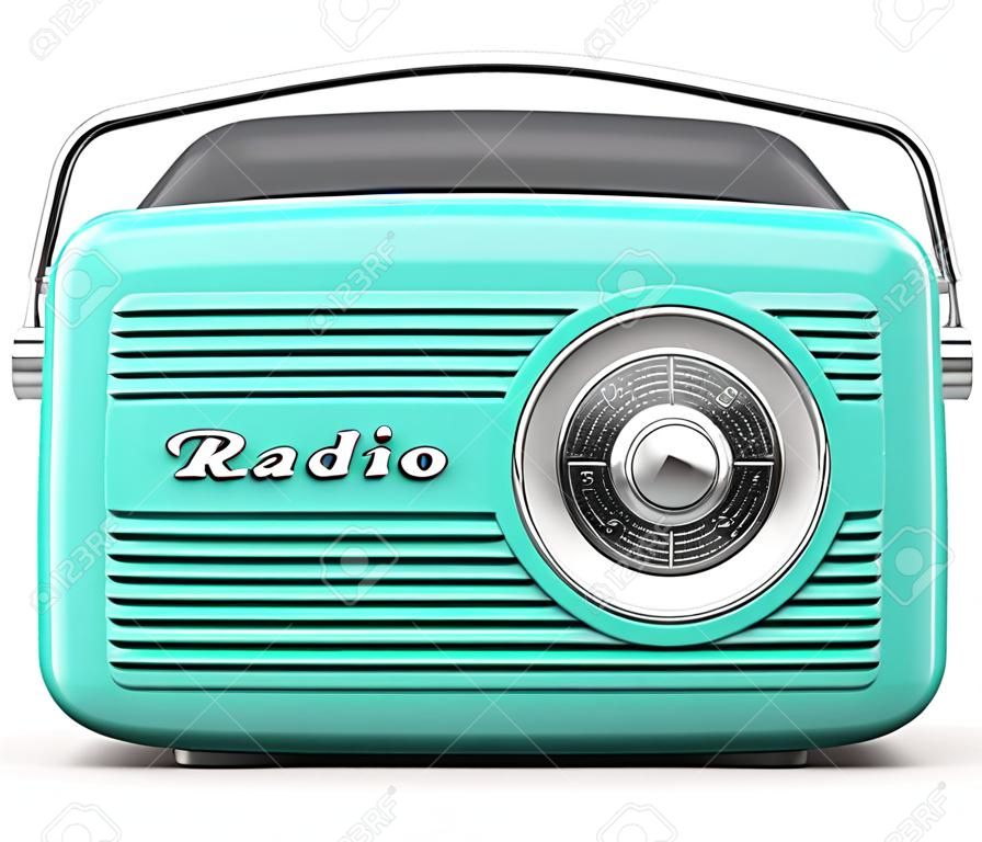 이전 청록색 또는 녹색 빈티지 레트로 스타일 라디오 수신기 흰색 배경에 고립