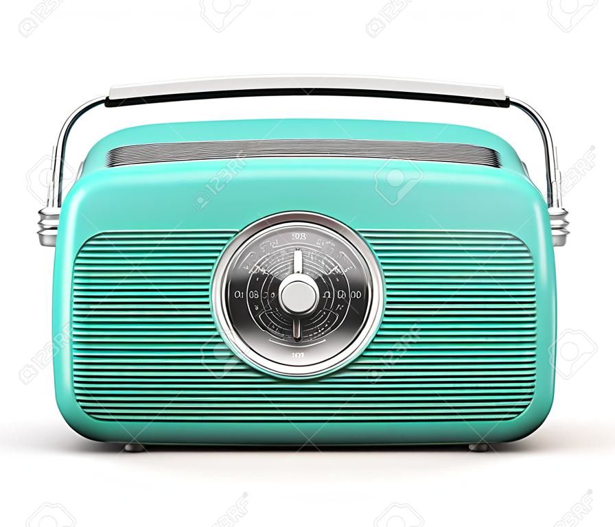 白い背景に分離された古いターコイズ ブルーや緑のビンテージ レトロ スタイル ラジオ受信機