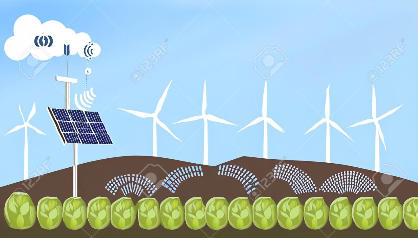 Internet of things in agriculture. Smart farm with wireless control. Vector illustration.