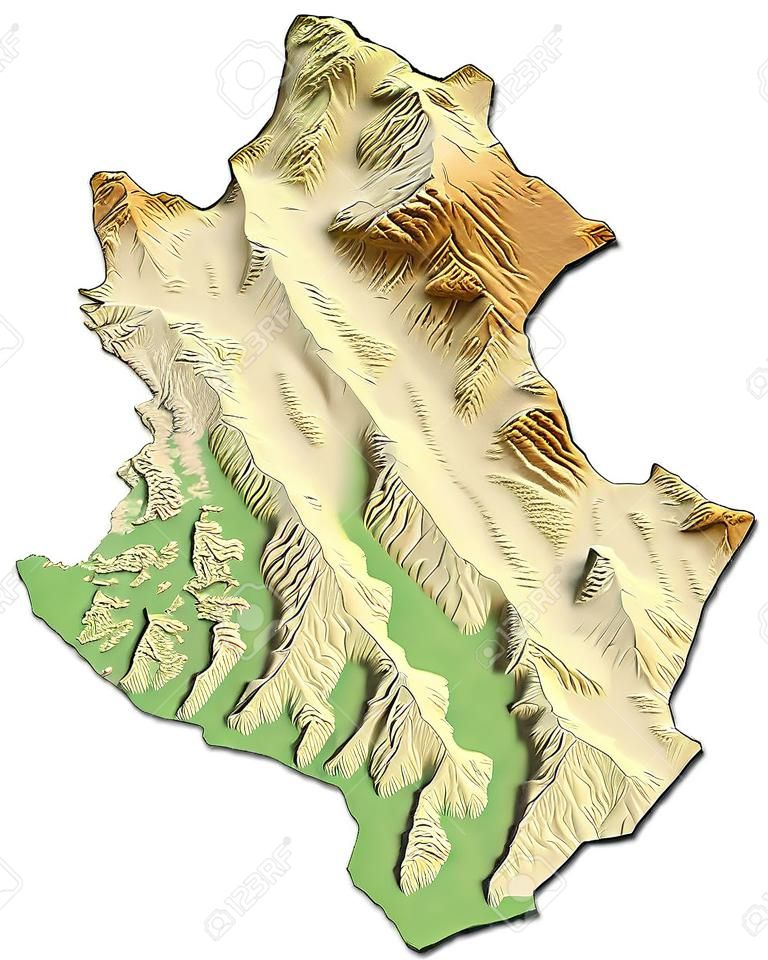 Relief map of Epirus, a province of Greece, with shaded relief.