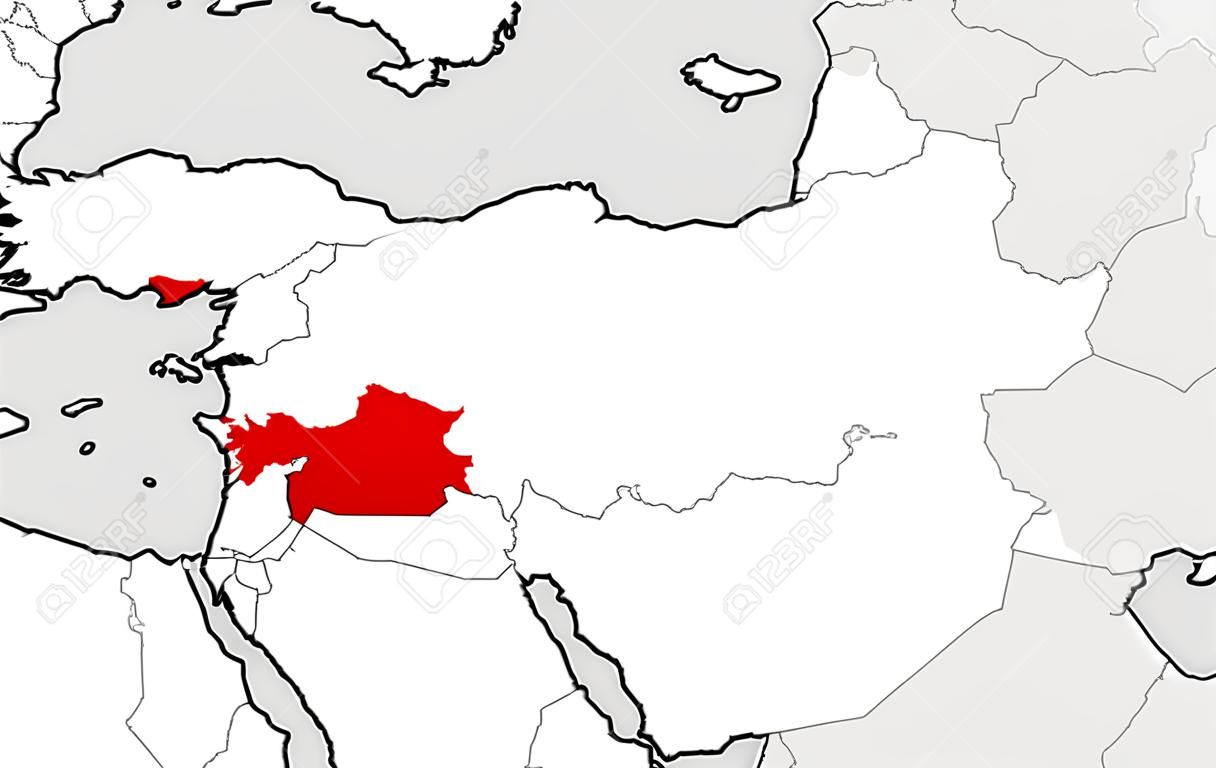 Map of Turkey and nearby countries, Turkey is highlighted in red.
