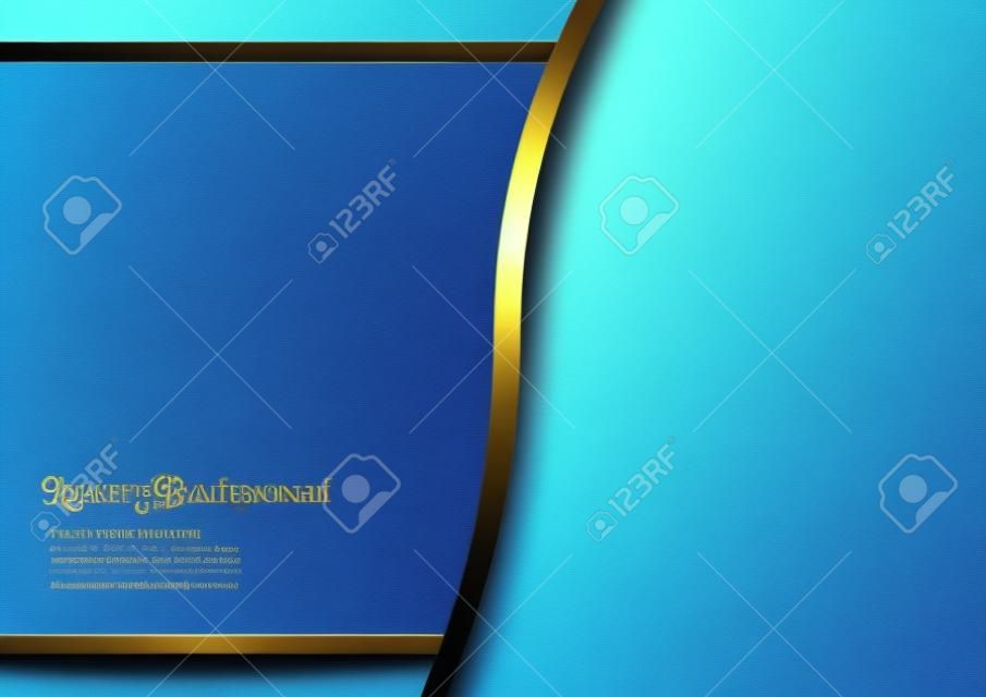 黄金のボーダーとプレミアムコンセプトの抽象的な青の背景。カバー、ビジネスプレゼンテーション、ウェブバナー、結婚式の招待状や豪華なパッケージのためのテンプレートのデザイン。
