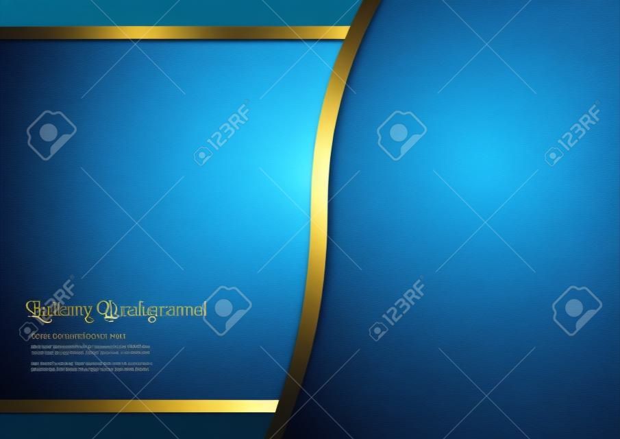Abstract blue background in premium concept with golden border. Template design for cover, business presentation, web banner, wedding invitation and luxury packaging.