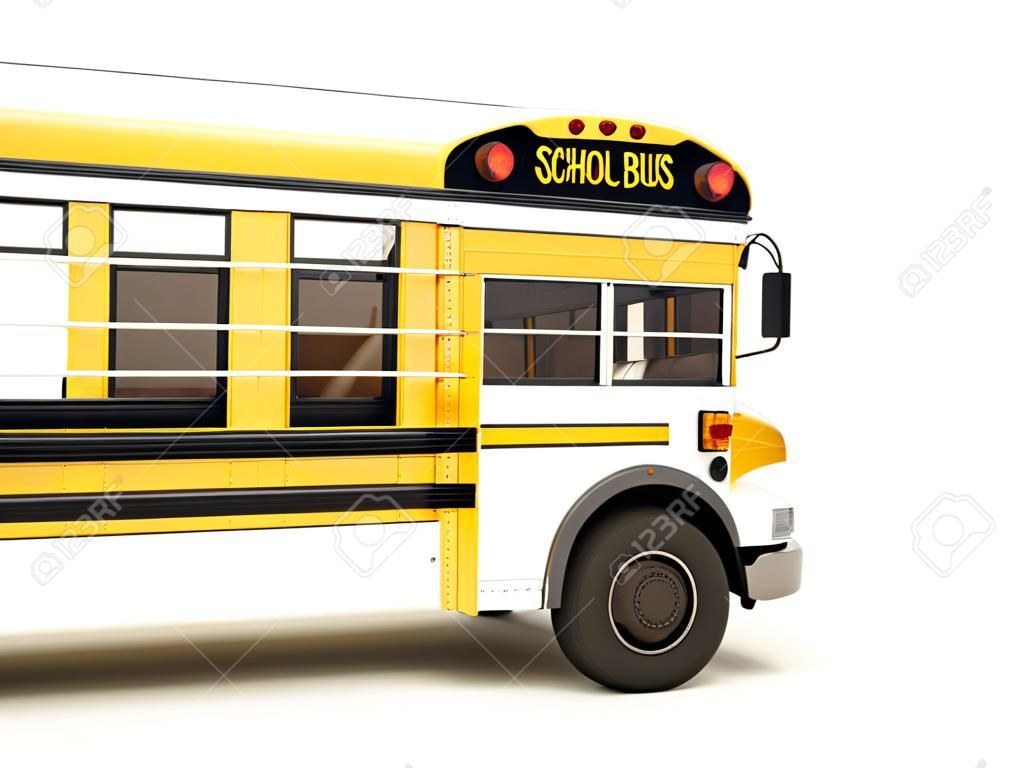 Autobus scolaire avec le dessus blanc isolé sur un fond blanc