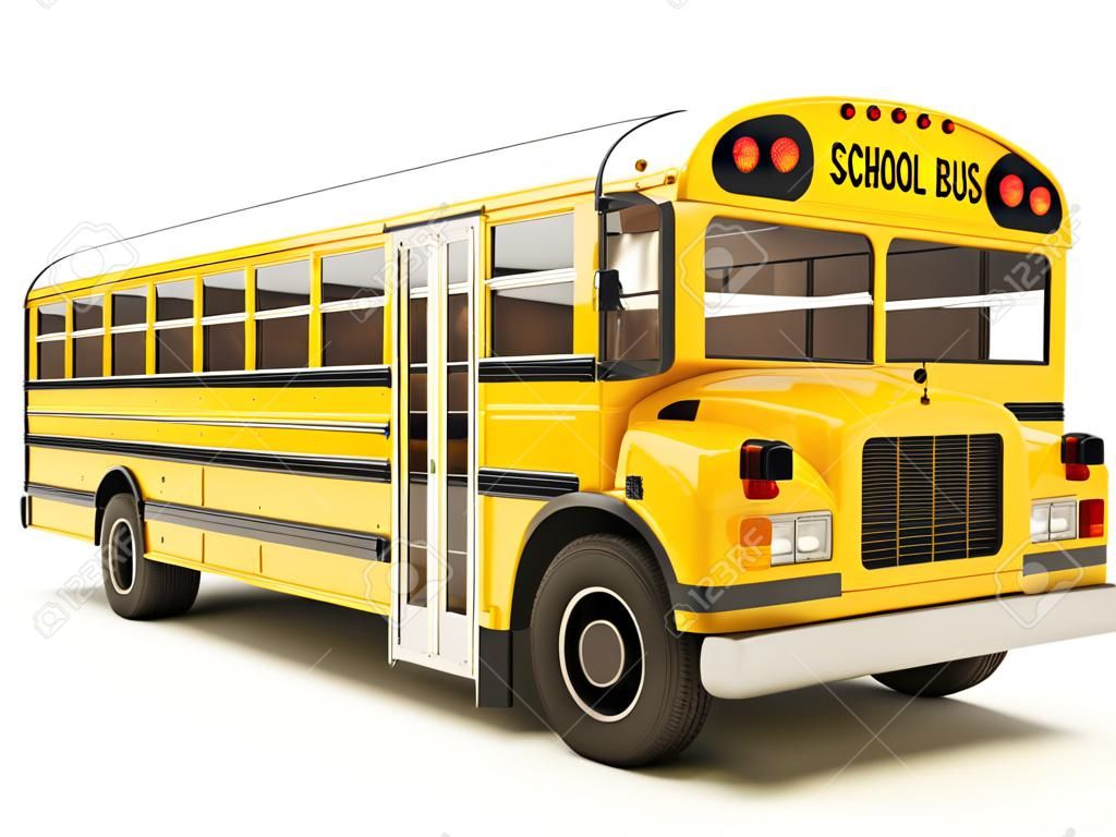 白い背景に分離された白のトップと学校のバス