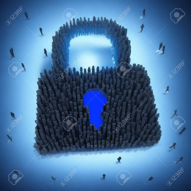 セキュリティ保護、インターネット、個人情報の盗難、家の保護の概念を求めている人々 の大きいグループ