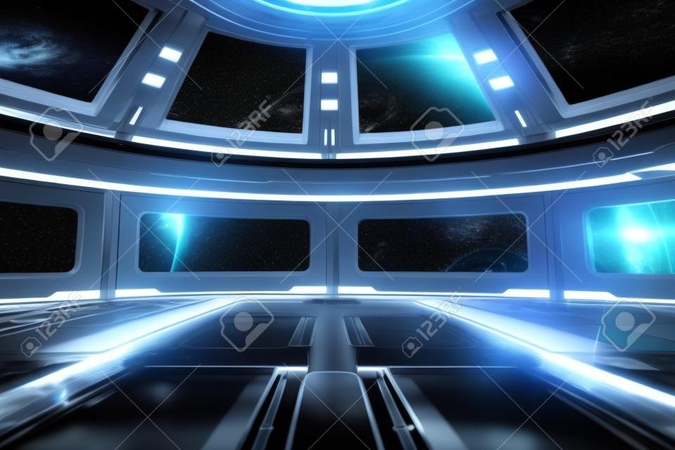 Nowoczesny futurystyczny tło wnętrza statku kosmicznego. renderowanie 3d