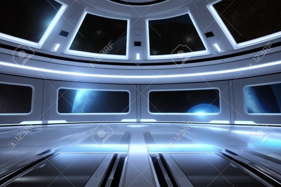 Nowoczesny futurystyczny tło wnętrza statku kosmicznego. renderowanie 3d