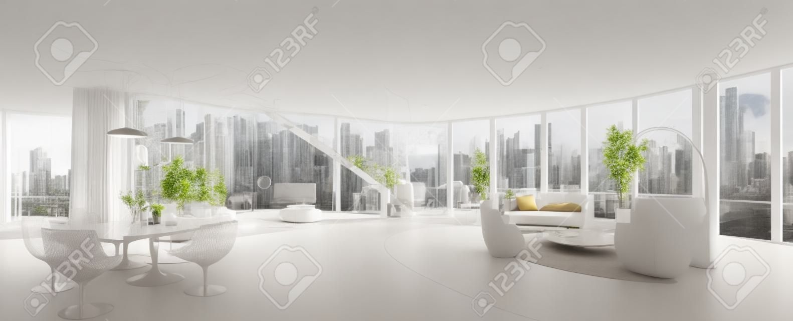 Interior of modern Wohnung Wohn-Esszimmer panorama 3d render