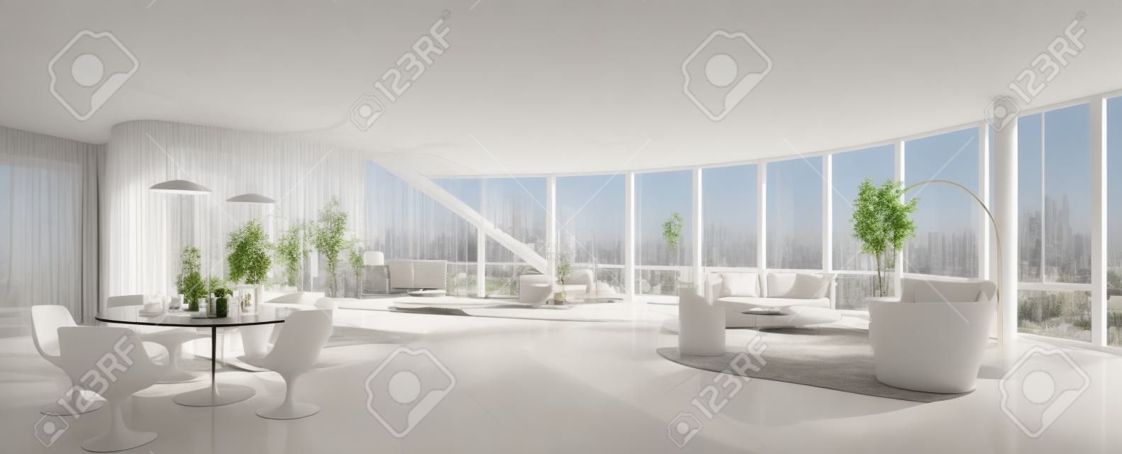 Interior of modern Wohnung Wohn-Esszimmer panorama 3d render