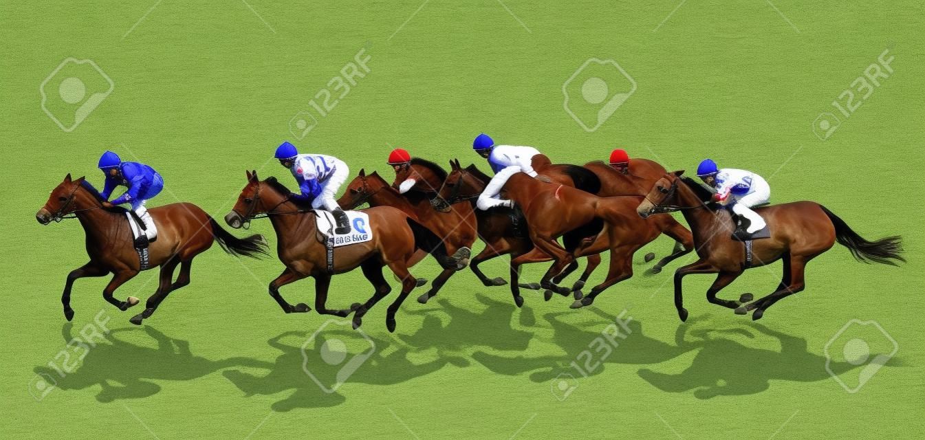 Jockeys correndo com cavalos