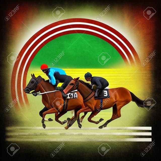 Horse racing on the race track, equestrian sign.
