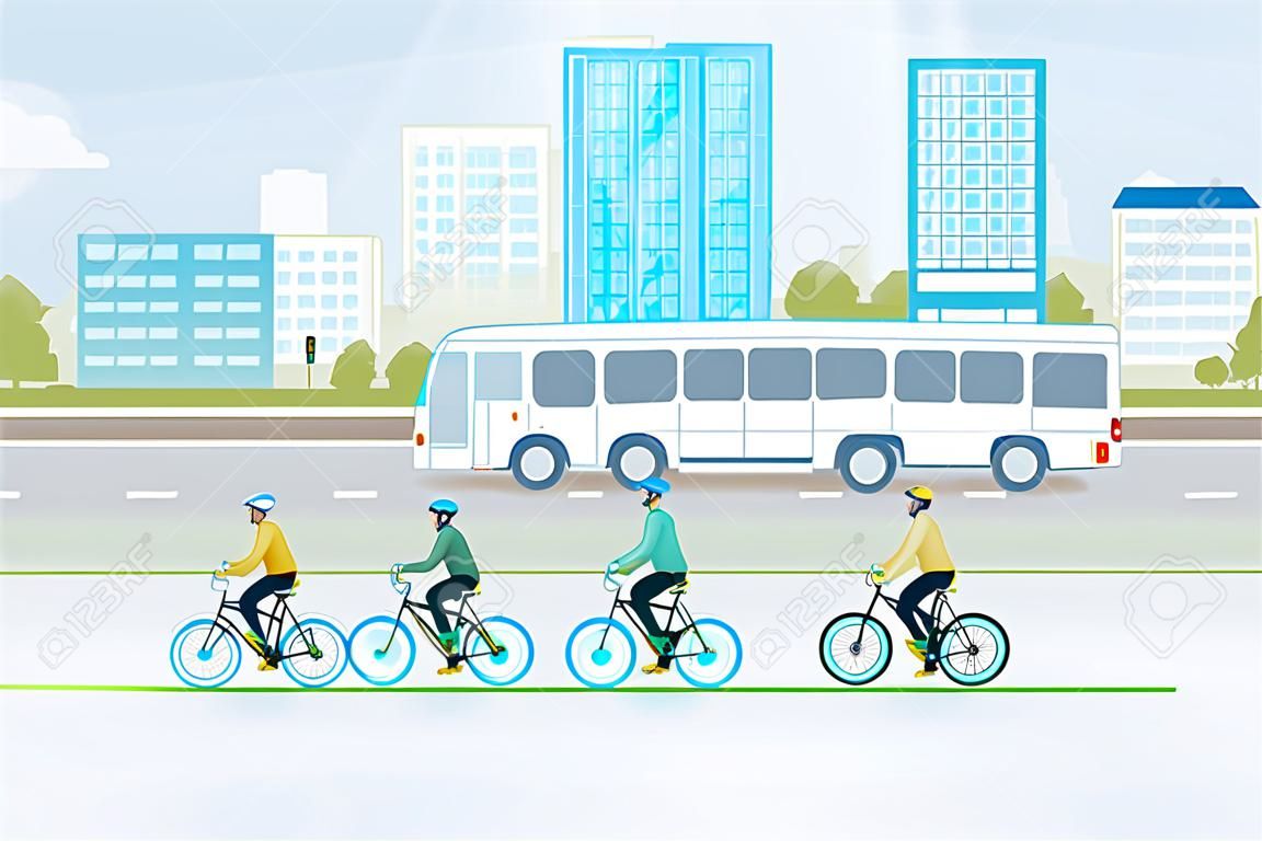 Stadsgezicht met fietsers en wegverkeer