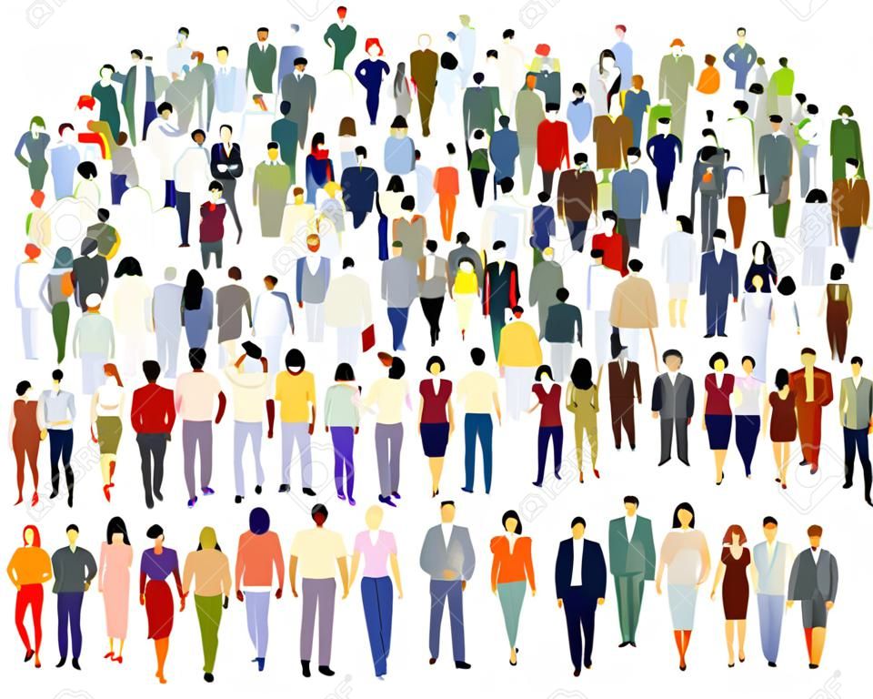 Large group of people, on white background. Vector illustration