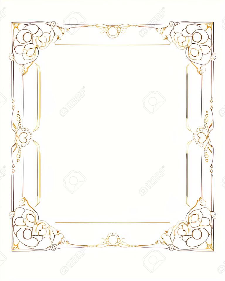 Gold-Bilderrahmen mit Eckenlinie Blumen für Bild, Vektor-Frame-Rahmen-Design Dekoration Muster Stil. Thai-Kunst goldenen Metall schöne Ecke.