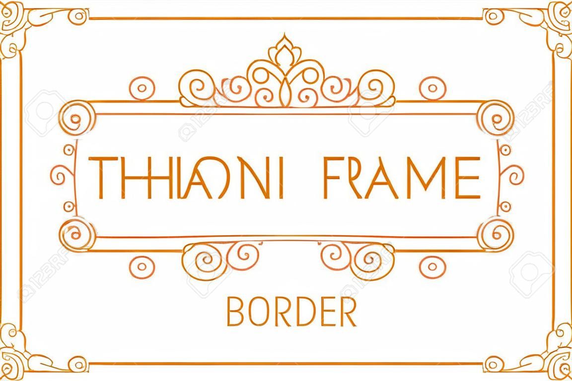 Thai Art, Gold border frame with thailand line floral for picture, Vector design decoration pattern style.frame corner design is pattern