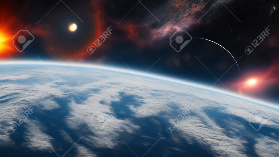 Vista do planeta Terra do espaço durante um nascer do sol