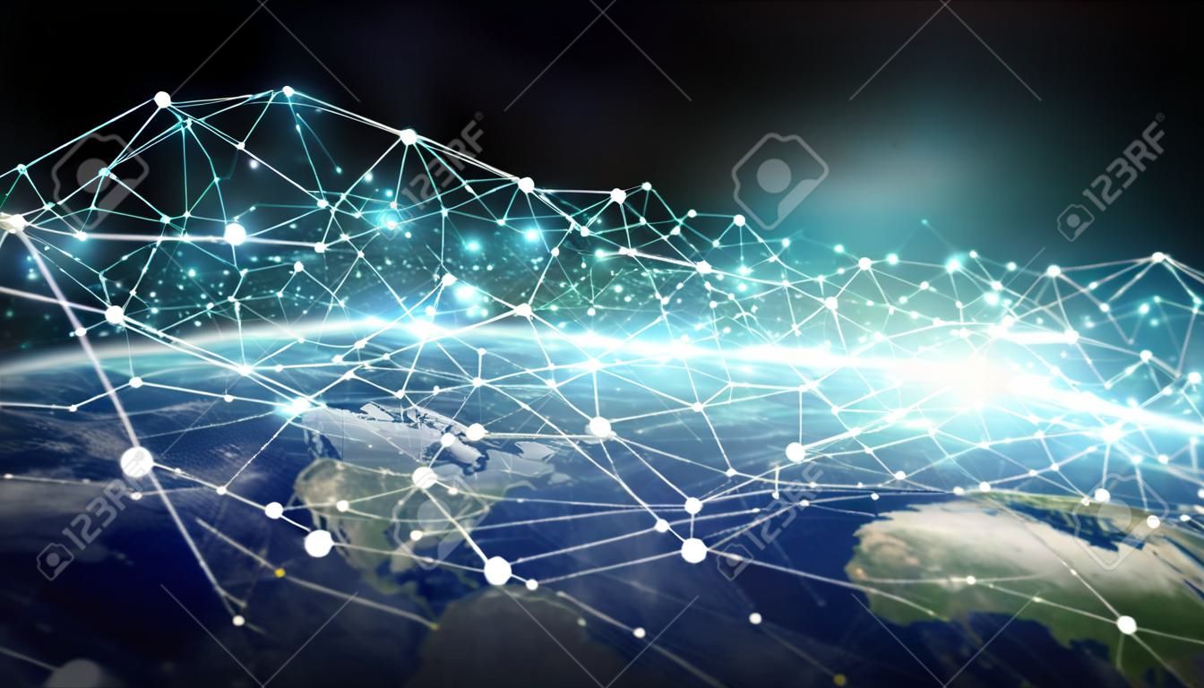 System połączeń i globalna wymiana danych na całym świecie Renderowanie 3D