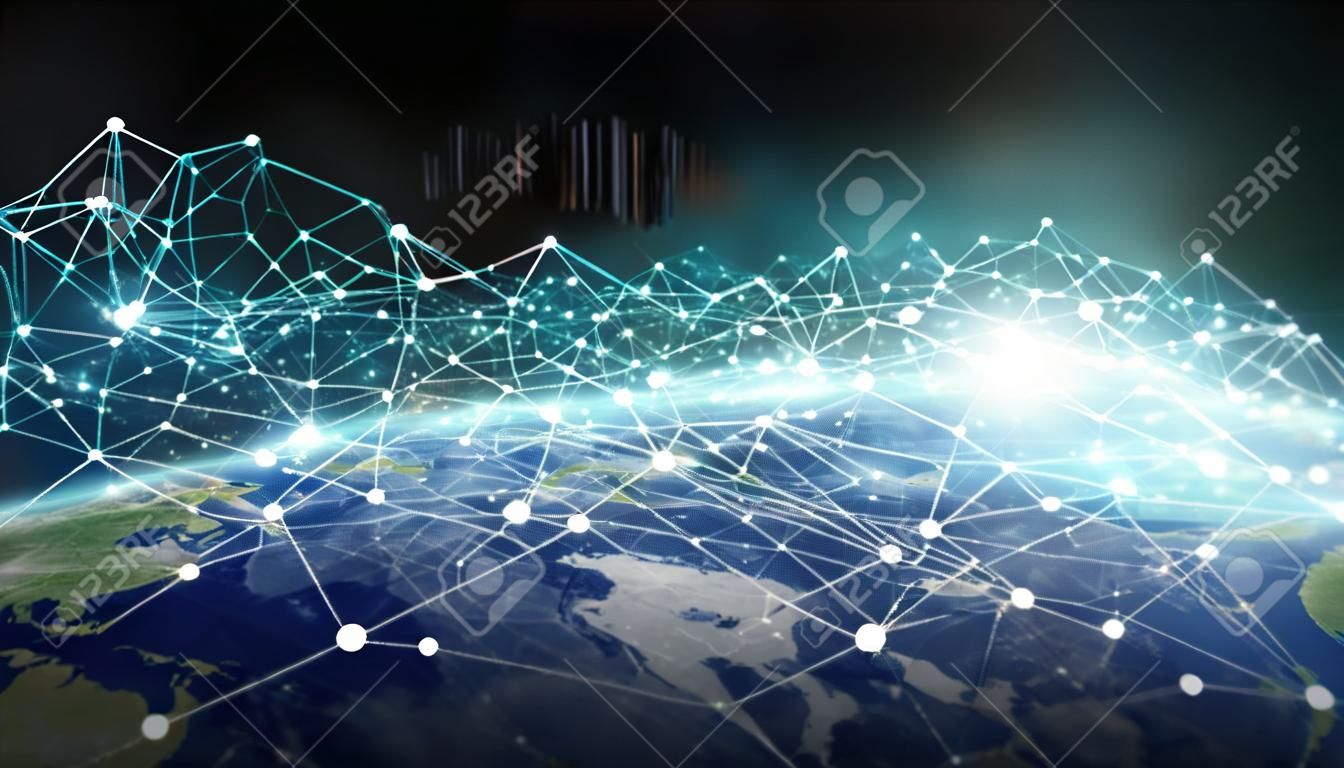 Sistema di connessioni e scambi di dati globali nel mondo Rendering 3D