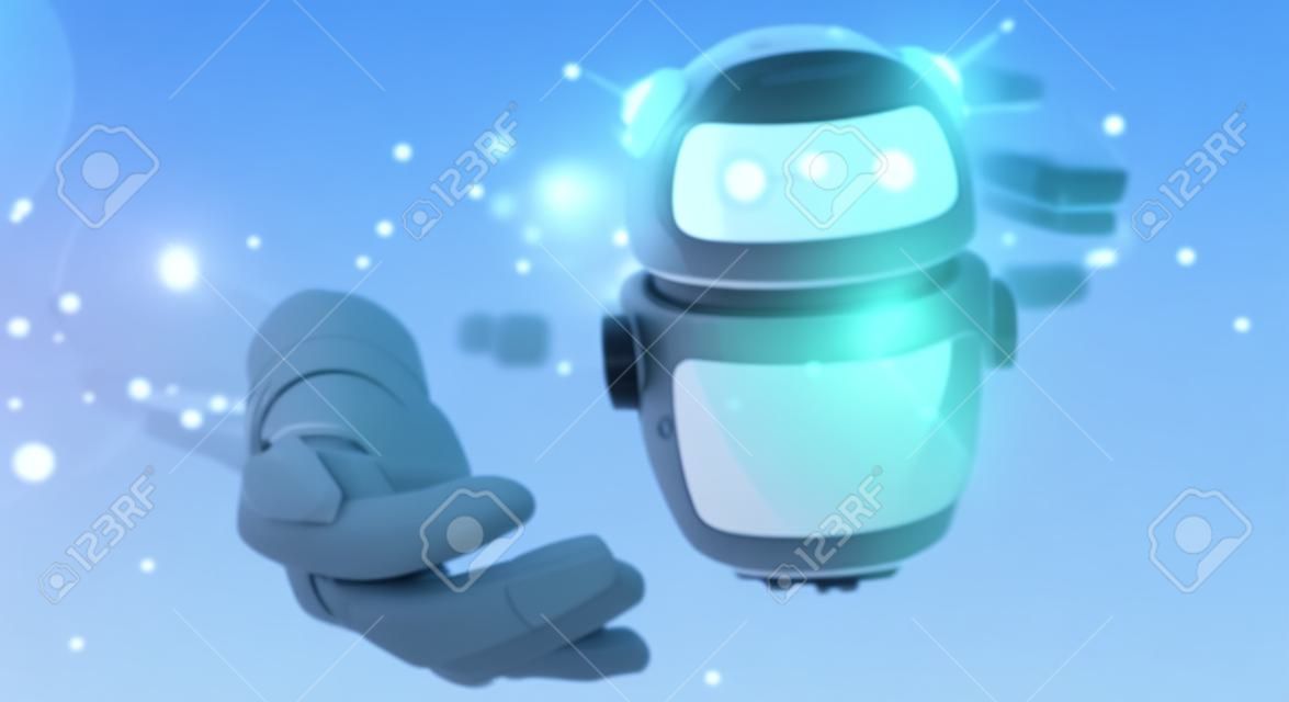 Businessman on blurred background using digital chatbot robot application 3D rendering