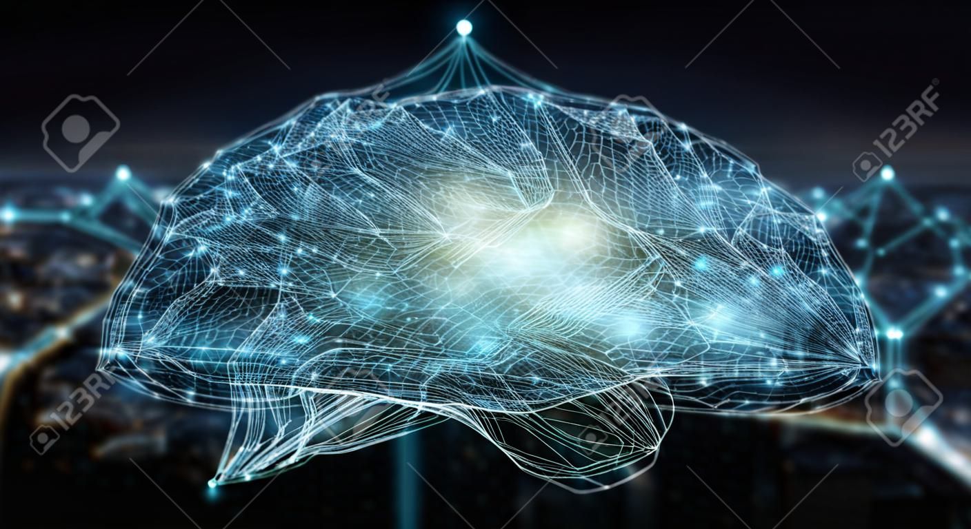 Radiographie numérique du cerveau humain sur fond de ville rendu 3D
