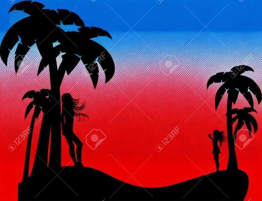 wektora sylwetka dziewczyny na tropikalnej plaży eps 8