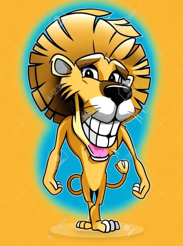 Schattig glimlachende leeuw in cartoon stijl voor mascotte design